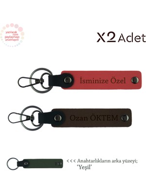 Anneye Manevi Hediye, Isim & Soyisim Yazılı 2’li Anahtarlık Seti, Nar Çiçeği-Koyu Kahve-Yeşil