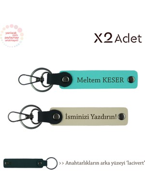 Babaya 14 Şubat Armağanı, Isim Yazılı 2’li Anahtarlık Seti, Sütlü Kahve-Turkuaz-Lacivert