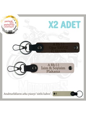 Motorcuya En Iyi Hediye, Isim Plaka ve A Rh (-) Kan Grubu Yazılı 2'li Anahtarlık, Pudra-K Kahve-Sk