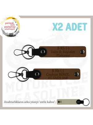 Hız Severlere, Isim Plaka ve B- Kan Grubu Yazılı Özel Üretim X2 Anahtarlık, Sürpriz Hediye, Kahve-Sk