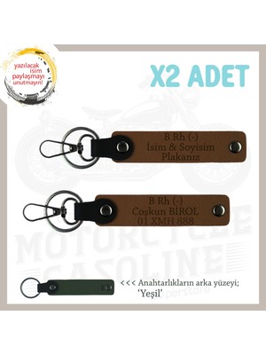 Hız Severlere Isim Plaka ve B- Kan Grubu Yazılı Özel Üretim X2 Anahtarlık Sürpriz Hediye, Kahve-Ysl