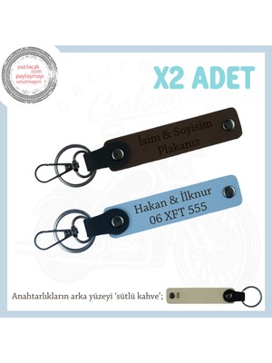 Plaka & Isim Yazılı Deri Anahtarlık Seti – Araç Sahiplerine Prestijli Hediye, Koyu Kahve-Gök Mavi-Sk