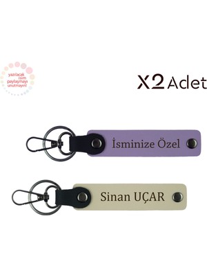 Komşuya Ince Sürpriz, Isim Yazılı 2’li Anahtarlık Hediyesi, Mor Menekşe-Sütlü Kahve