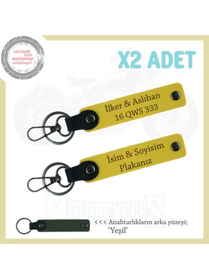 Kişiye Özel Isimli & Plakalı Ikili Anahtarlık, Sevdiklerinize Sürpriz Hediye, Sarı-Yeşil