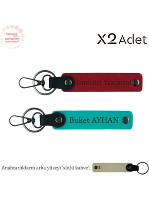 Öğretmene 14 Şubat Sürprizi, Isim & Soyisim Yazılabilen 2’li Anahtarlık, Kırmızı-K Turkuaz-S Kahve