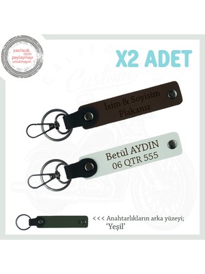 Kusursuz Hediye Tasarımı – Deri 2’li Anahtarlık Seti Kişiye Özel Seçenekli, Koyu Kahve-Beyaz-Ysl