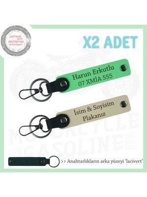 Ikili Anahtarlık – Isim & Plaka Yazılabilir Kişiye Özel Hediye Seti, Sütlü Kahve-F Yeşil-Laci