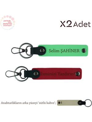 Yeni Evlilere Romantik Hediye, Isimli & Soyisimli 2’li Anahtarlık Seti, Kırmızı-F Yeşil-Sütlü Kahve