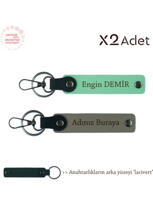 Çiftlere 14 Şubat Hediyesi, Isim Yazılı 2’li Anahtarlık Hediye Takımı, Kül Gri-Yeşil-Lacivert