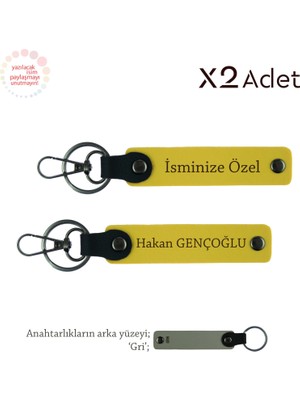 Sevgiliye 14 Şubat Hediyesi, Isim ve Soyadı Yazılabilen 2’li Anahtarlık Takımı, Sarı-Gri