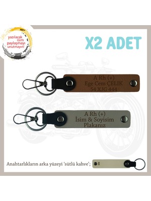 Motor Severlere, Isim Plaka ve A Rh (+) Kan Grubu Yazılı X2' Li Anahtarlık Hediye, Kül Gri-Kahve-Sk