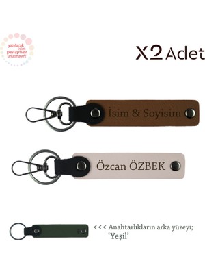 Akrabaya Verilebilecek Anlamlı Armağan – 2’li Isimli Anahtarlık Seti, Açık Kahve-Pudra-Yeşil