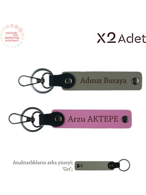 Babaya Doğum Günü Jest, Isim ve Soyadı Ile Özelleşmiş 2’li Anahtarlık Takımı, Kül Gri-Pembe-Gri