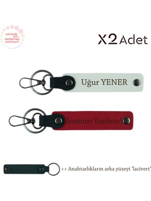 Sevgiliye Mezuniyet Sürprizi, Isim Yazılı 2’li Anahtarlık Hediye Takımı, Kırmızı-Beyaz-Lacivert