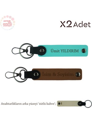Her Anınıza Eşlik Edecek – Kişisel Isimli Ikili Anahtarlık Takımı, Açık Kahve-Turkuaz-Sütlü Kahve