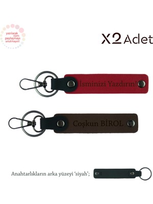 Kurumsal Çalışanlara Yılbaşı Sürprizi, Isimli 2’li Anahtarlık Takımı, Kırmızı-Koyu Kahve-Siyah