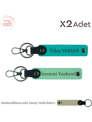 Sevgiliye Yıl Dönümü Jest, Isimli & Soyisimli 2’li Anahtarlık Hediye Takımı, Yeşil-K Turkuaz-S Kahve