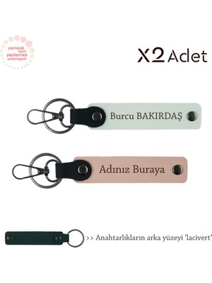 14 Şubat Armağanı, Isim & Soyisim Kişiselleştirilmiş 2’li Anahtarlık, Yavru Ağzı-Beyaz-Lacivert