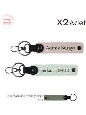 Çiftlere 14 Şubat Sürprizi, Isimli 2’li Anahtarlık Hediye Takımı, Pudra-Beyaz-Gri