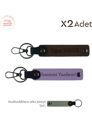 Babaya 14 Şubat Jest, Isim Yazılı 2’li Anahtarlık Hediye Takımı, Mor Menekşe-Koyu Kahve-Gri