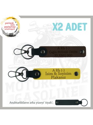 Ilk Motoru Olana Hediye, Isim Plaka ve A Rh (-) Kan Grubu Yazılı 2'li Anahtarlık, Sarı-K Kahve-Syh