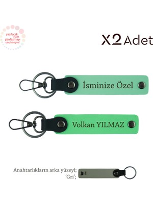 Anneye 14 Şubat Armağanı, Isimli 2’li Anahtarlık Takımı, Yeşil-Fıstık Yeşil-Gri