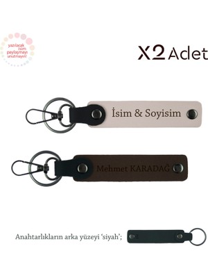 Çiftlere Mezuniyet Hediyesi, Isim Yazılı 2’li Anahtarlık Hediye Seti, Pudra-Koyu Kahve-Siyah