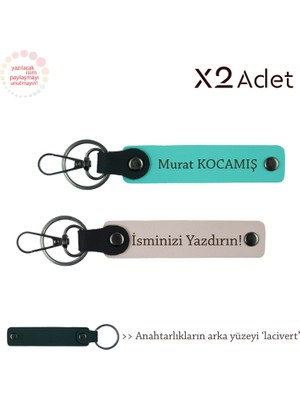 Dayıya 14 Şubat Armağanı, Isim & Soyisim Kişiselleştirilmiş 2’li Anahtarlık, Pudra-Turkuaz-Lacivert