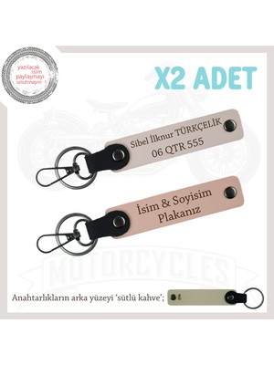 Araç Sevdalılarına Anlamlı Hediye Plaka ve Isim Yazılı 2’li Deri Anahtarlık Seti, Yavruağzı-Pudra-Sk