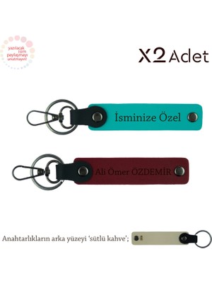 Babaya Yılbaşı Armağanı, Isimli & Soyisimli 2’li Anahtarlık Hediye, Koyu Turkuaz-Bordo-Sütlü Kahve