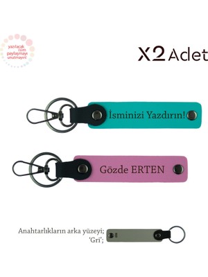 Kurumsal Çalışanlara Hediye, Isimli & Soyisimli 2’li Anahtarlık Seti, Koyu Turkuaz-Pembe-Gri