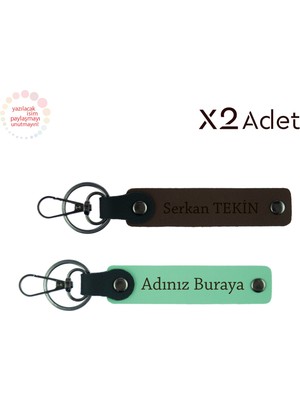 14 Şubat Için Özel Hediye, Isim Yazılı 2’li Anahtarlık Seti, Yeşil-Koyu Kahve