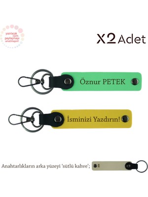 Kurumsal Çalışanlara Hediye, Isim Yazılı 2’li Anahtarlık Seti, Sarı-Fıstık Yeşil-Sütlü Kahve