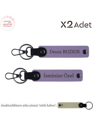 Akrabaya Yılbaşı Hediyesi, Isimli & Soyisimli 2’li Anahtarlık Seti, Mor Menekşe-Sütlü Kahve