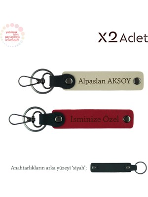 Kardeşe Yılbaşı Hediyesi, Isim & Soyisim Kişiselleştirilmiş 2’li Anahtarlık, Kırmızı-S Kahve-Siyah