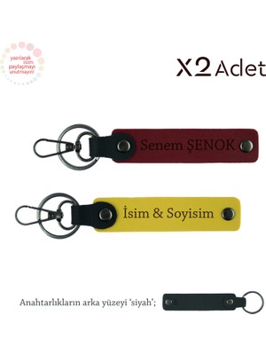 Kuzene 14 Şubat Hediyesi, Isimli 2’li Anahtarlık Takımı, Sarı-Bordo-Siyah