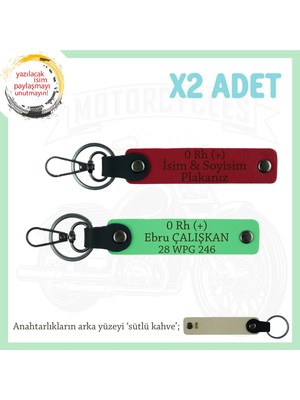 Motor Tutkunlarına, Isim Plaka ve 0 Rh (+) Kan Grubu Yazılı X2 Anahtarlık Hediye, Kırmızı-F Yeşil-Sk
