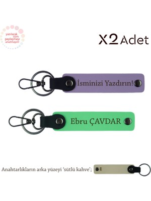 Sevgiliye Yıl Dönümü Armağanı, Isimli 2’li Anahtarlık Takımı, Mor Menekşe-Fıstık Yeşil-Sütlü Kahve