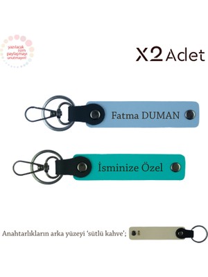 Kuzene Yılbaşı Sürprizi, Isim & Soyisim Yazılı 2’li Anahtarlık Hediye Seti, K Turkuaz-Mavi-S Kahve