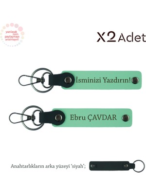 Anneye 14 Şubat Sürprizi, Isim & Soyisim Yazılı 2’li Anahtarlık Seti, Yeşil-Siyah