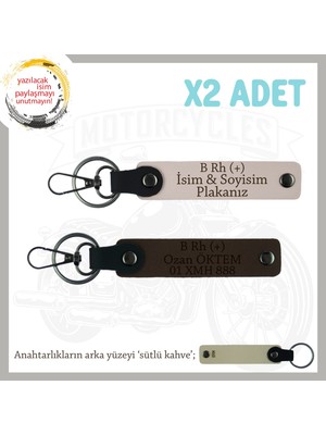 Motorcuya En Iyi Hediye, Isim Plaka ve B Rh (+) Kan Grubu Yazılı 2'li Anahtarlık, Pudra-K Kahve-Sk