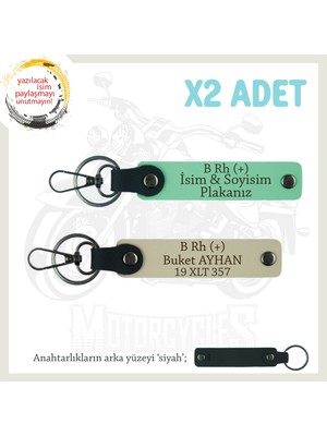 Çok Sevdiğine Özel Isim Plaka, B Rh + Kan Grubu Yazılı Kişisel X2 Anahtarlık Set, Yeşil-S Kahve-Syh