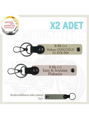 Hız Aşıkları Için Özel, Isim Plaka ve B Rh (+) Kan Grubu Yazılı Deri X2 Anahtarlık, Pudra-S Kahve-Gr
