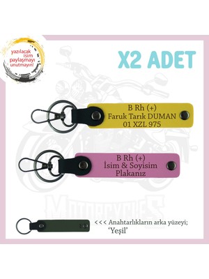Motosiklet Severlere Özel, Isim Plaka ve B Rh (+) Kan Grubu Acil Durum X2 Anahtarlık, Sarı-Pembe-Ysl
