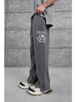 Füme Yıkamalı Detaylı Project Yazılı Eşofman Altı