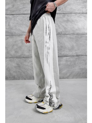 Gri Fırça Şeritli Baggy Eşofman