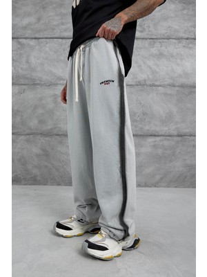 Gri Paça Lastikli Yıkamalı Baggy Eşofman Altı