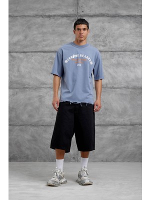 Indigo Rolling Stone Yazılı Oversize Tshirt