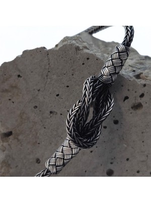 Oksitli Gümüş Gemici Düğümü Kazaziye Bileklik - 1000 Ayar Gümüş  El Işçiliği Bileklik