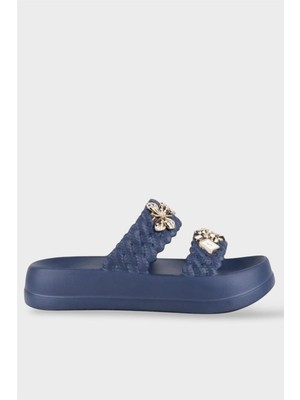 Liger Kadın Taşlı Şık Rahat Konforlu Günlük Terlik Lacivert